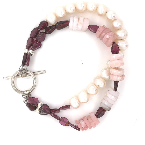 Triple Opals, Garnets and Pearls Bracelet