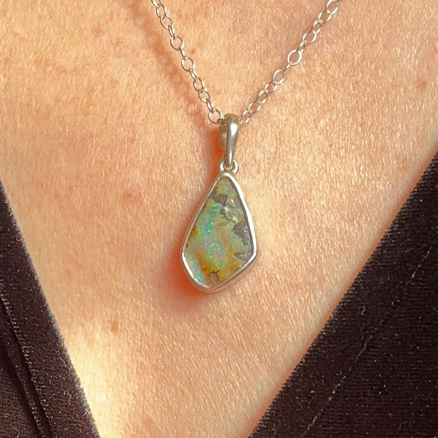 White Triangle Boulder Opal Necklace