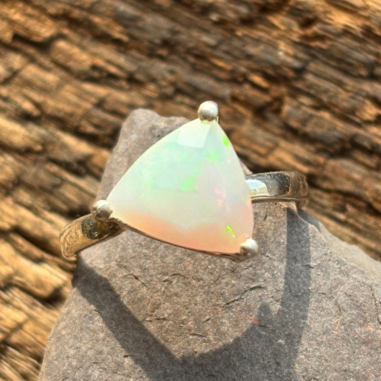 Three Corners Light Ethiopian Opal Sterling Silver Ring