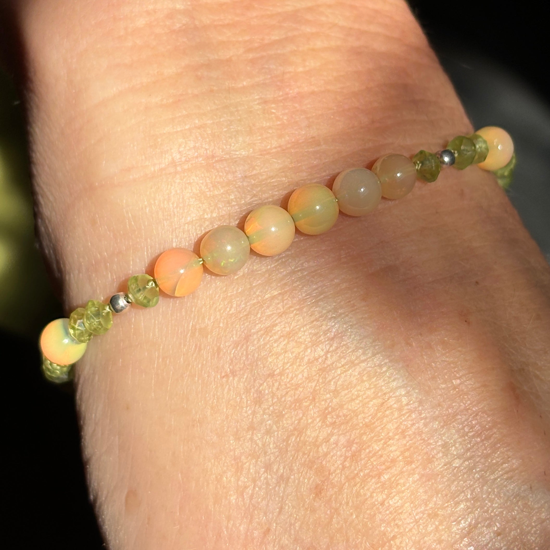 Peaches and Green Ethiopian and Green Peridot Bracelet